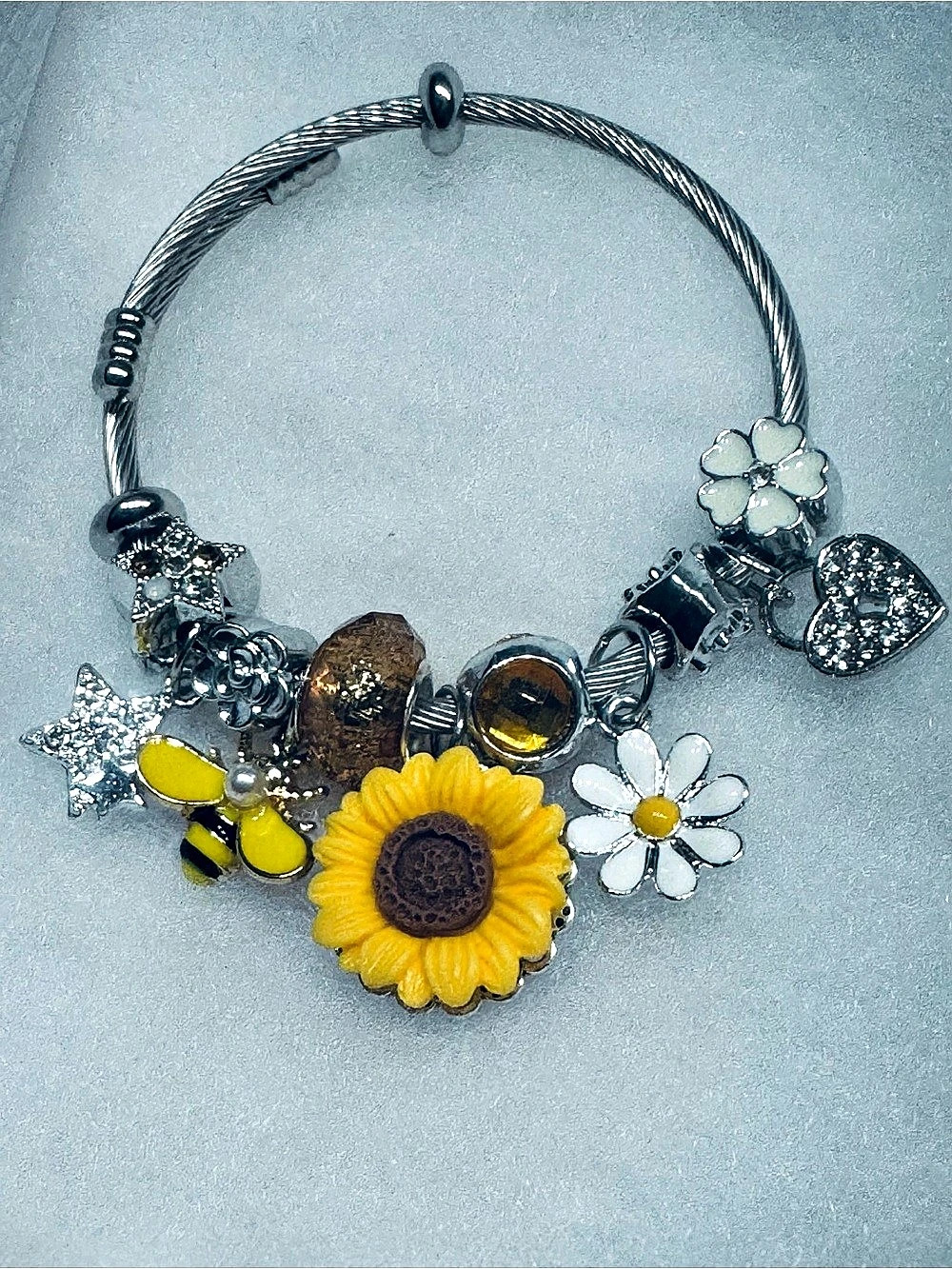 Silver & Yellow Charm Bracelet Like New